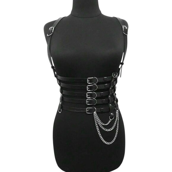 The Unbranded Brand Accessories - Women Gothic Style 5 Layer Chain Faux Leather Harness